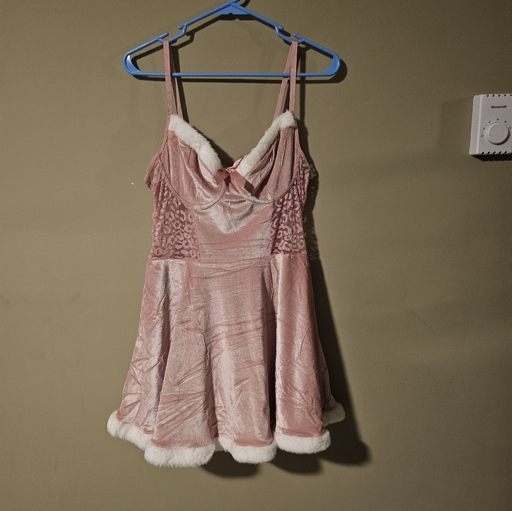 AVIDLOVE Pink Santa Faux Fur Trim Lingerie Sixe Large